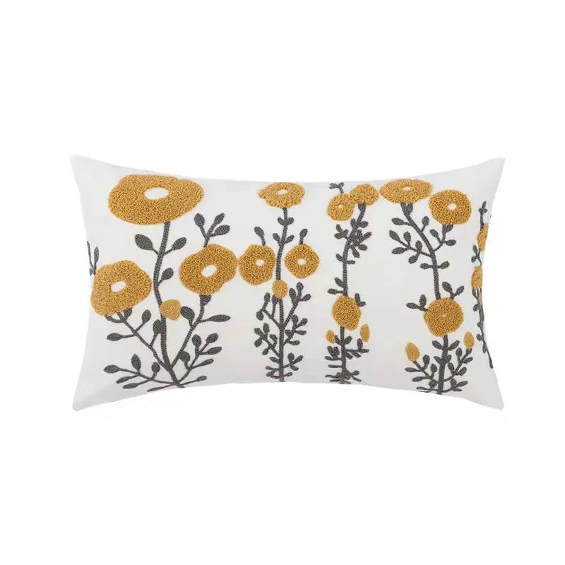 DecorBites™ Daisy Floral Geometric Embroidery Pillow Cover Yellow Blue 45x45cm Soft Cozy