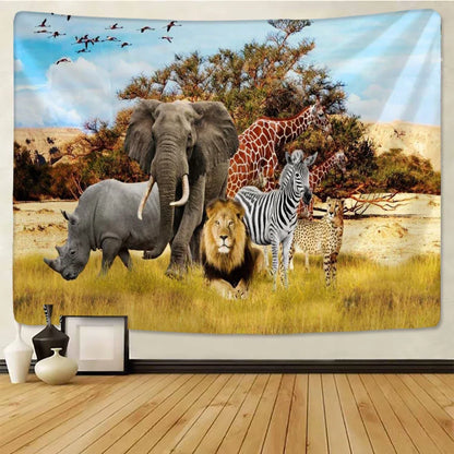 DecorBites™ Lion Tapestry African Grassland Animals Cartoon Wall Hanging Blanket