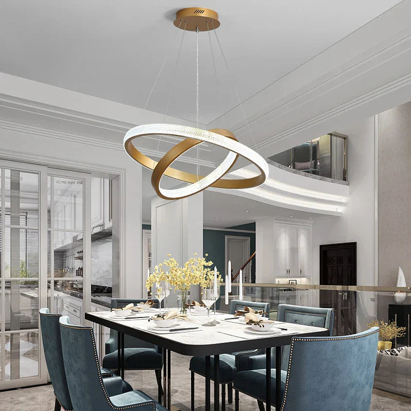 Gold Circle LED Chandelier 3-Ring Design