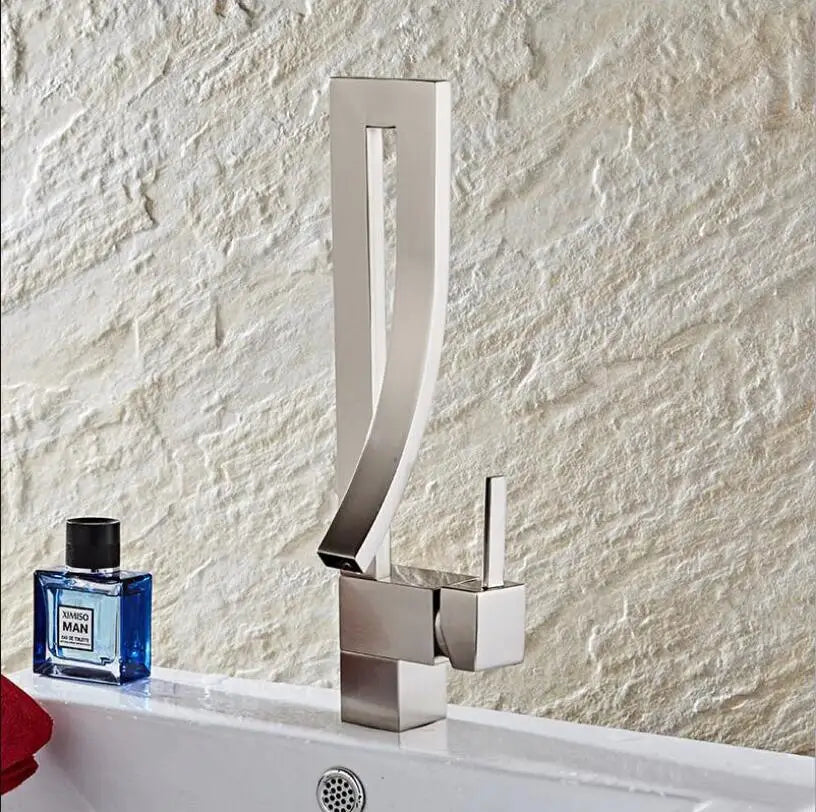 DecorBites™ Gold Brass Square Basin Faucet Single Handle Hot Cold Mixer Water Tap