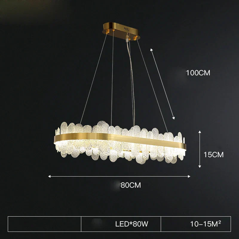 Gold LED Dining Chandelier Frosted Glass 80cm
