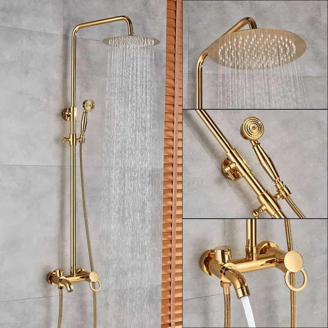 Gold Rainfall Shower Set 8-Inch Wall-Mounted Head