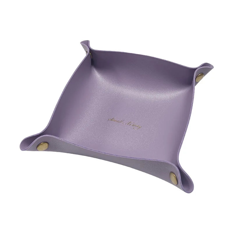 DecorBites™ Leather Desktop Organizer Tray: Home/Office Cosmetics, Jewelry, Key Storage Holder