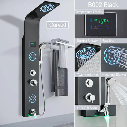 DecorBites™ LED Light Shower Faucet System: Rainfall, Massage Jets, Waterfall Panel with Temperature Control