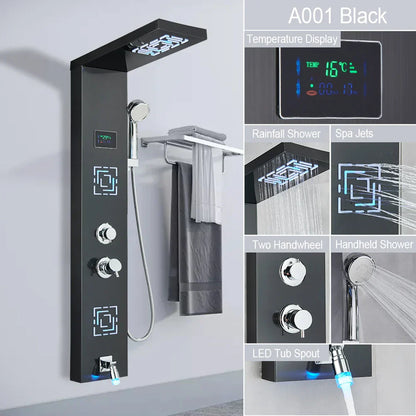 DecorBites™ LED Light Shower Faucet System: Rainfall, Massage Jets, Waterfall Panel with Temperature Control