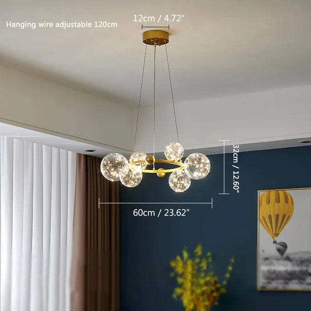 Gold Glass 12-Bubble Chandelier Chrome Finish