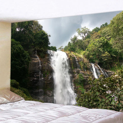 DecorBites™ Forest Waterfall Art Tapestry: Boho Hippie Decor Yoga Mat Sofa Blanket