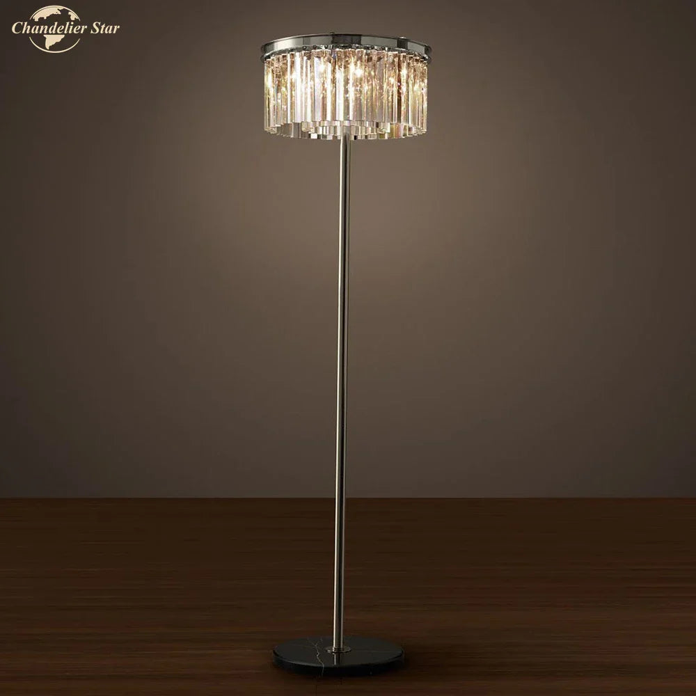 DecorBites™ Industrial Crystal LED Floor Lamp Chrome Black Metal Standing Light