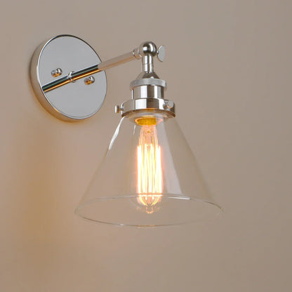 DecorBites™ Funnel Glass Shade Wall Sconce Light Fixture - Modern Metal Lamp for Bedroom, Bathroom