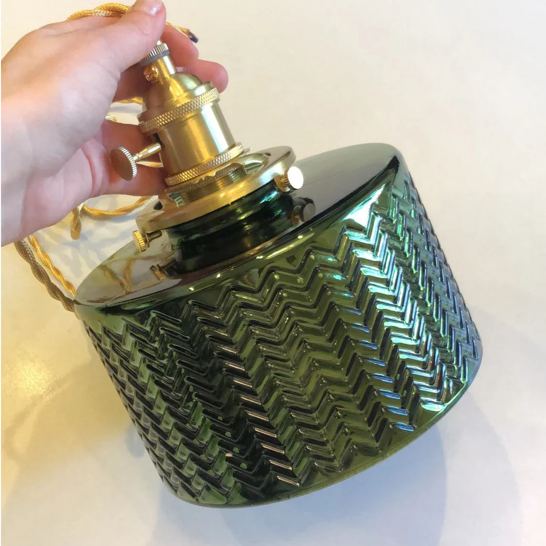 Green Glass Brass Chandelier