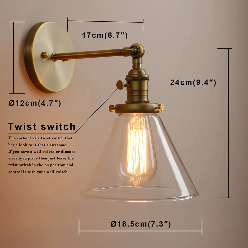 DecorBites™ Funnel Glass Wall Lamp E27 Sconce Modern Bedroom Light Fixtures