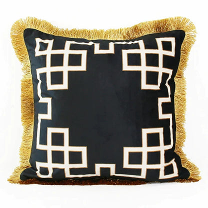 DecorBites™ Geometric Fringed Lumbar Pillow Case, Luxe Sofa Pillow Cover 30x50cm