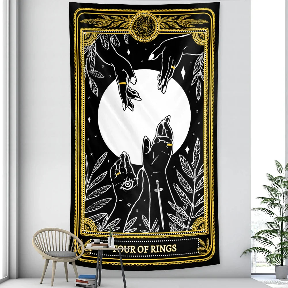 DecorBites™ Black & White Tarot Witchcraft Tapestry | Bohemian Hippie Mandala Wall Decor
