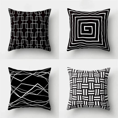 DecorBites™ Geometric Star Print Pillow Cover for Home Decor - Black & White Square Texture