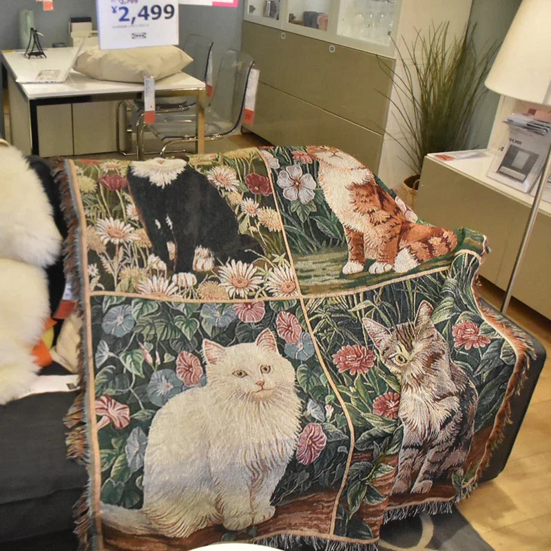 DecorBites™ Cat Sunflower Knitted Sofa Cover - Multi-functional Blanket, Bed Cover, Floor Mat, and Tapestry for Home Decor.