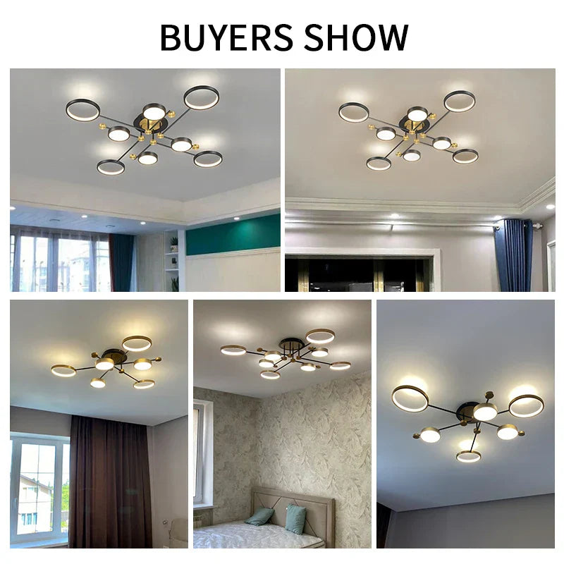 Gold Frame 6-Head Dimmable LED Chandelier