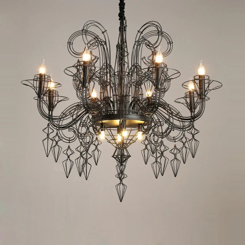 DecorBites™ Baroque Black White Iron Designer LED Chandelier for Foyer