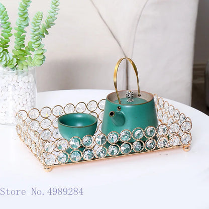 DecorBites™ Crystal Glass Mirror Tray Cosmetic Jewelry Organizer Shelf Storage