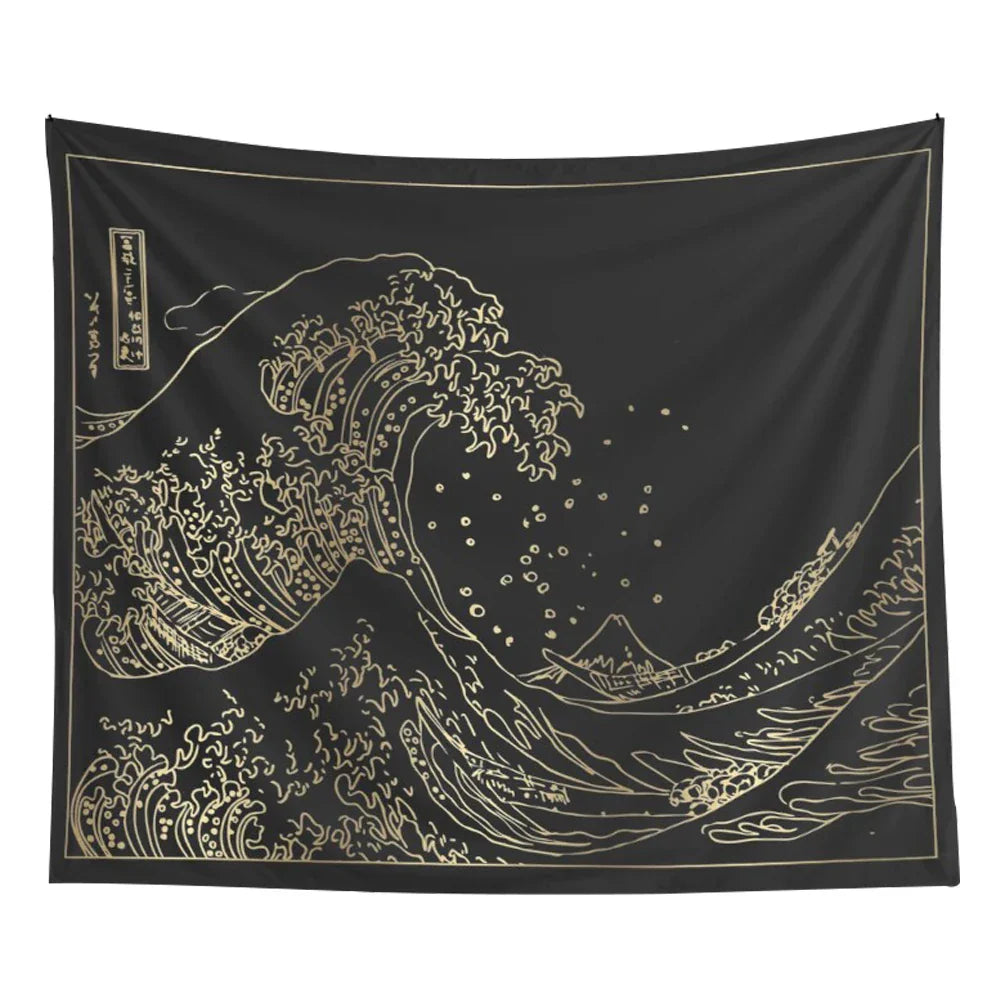 Black White Wave Tapestry