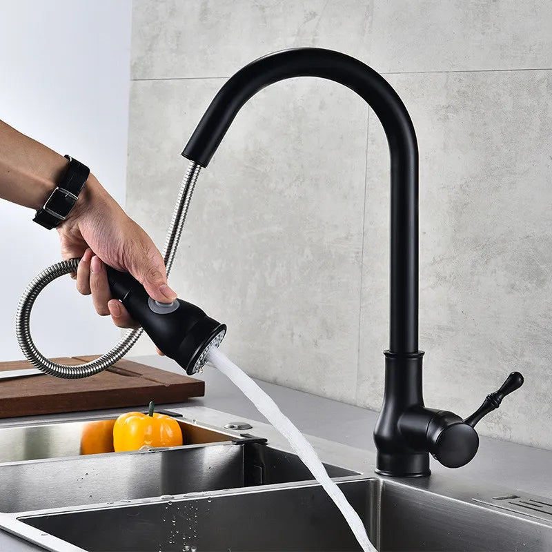 Gold Swivel Kitchen Faucet With Brass Construction