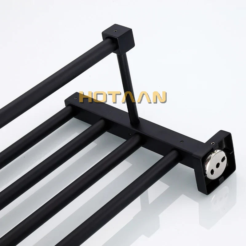 DecorBites™ Black Towel Rack: Wall-mounted Aluminium Bathroom Accessories