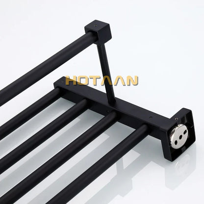 DecorBites™ Black Towel Rack: Wall-mounted Aluminium Bathroom Accessories