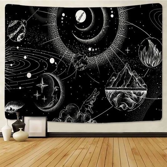 DecorBites™ Black & White Stars Mandala Tapestry - Home Decor
