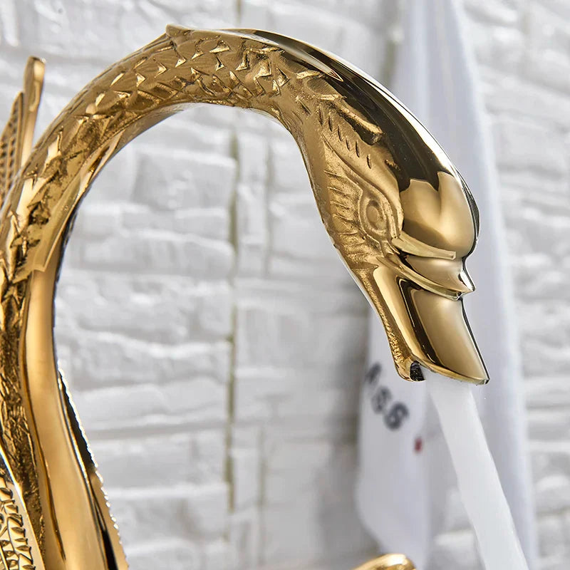Gold Swan Basin Faucet Dual-Handle Design