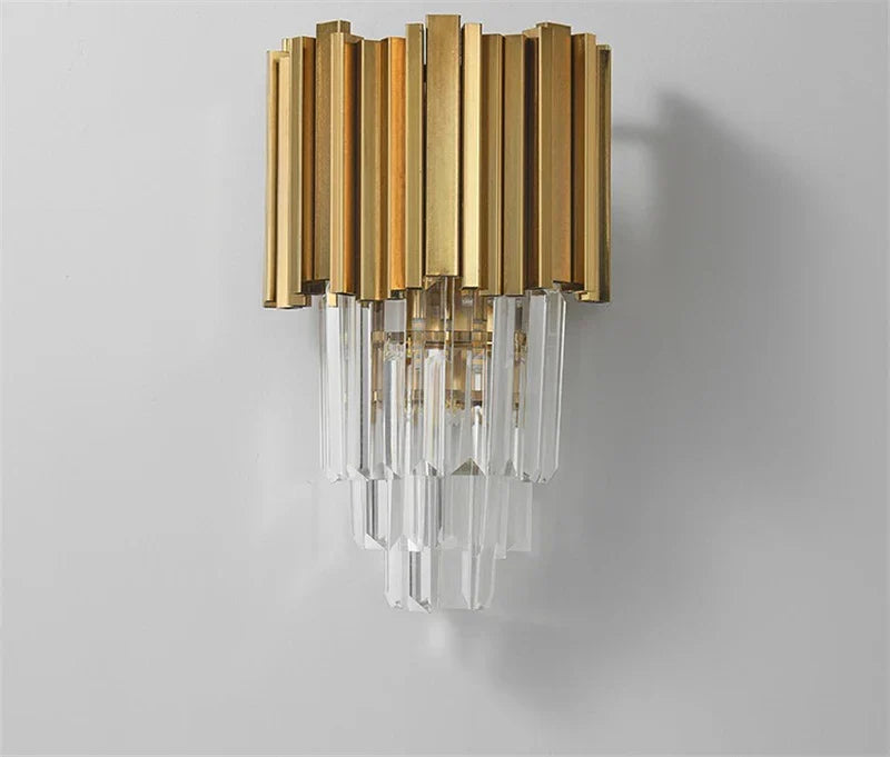 DecorBites™ Gold Black Crystal Wall Sconce, Modern K9 Crystal Drops Shade Wall Lamp