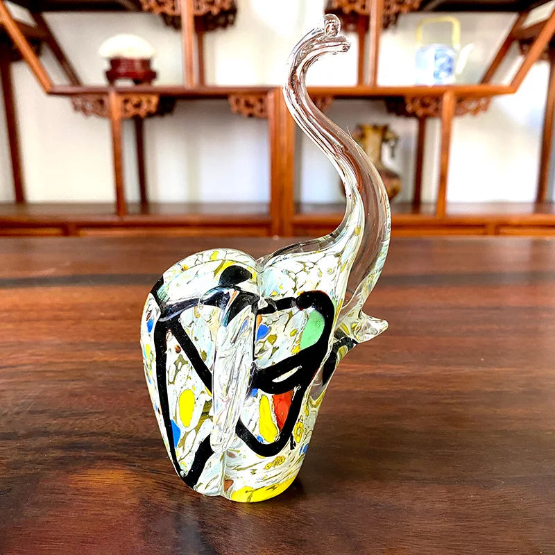 DecorBites™ Crystal Glass Elephant Sculpture Figurine Handmade Craft Home Decor Gift