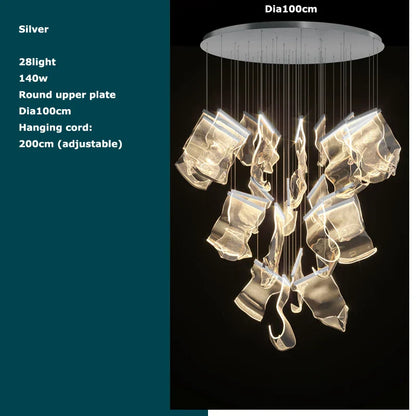 DecorBites™ Golden Love Paper Chandelier: Postmodern LED Designer Lighting for Foyer