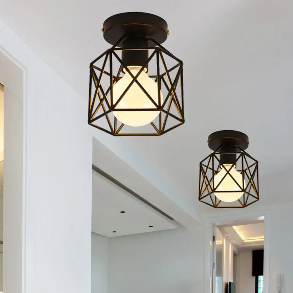 DecorBites™ Iron Cage Ceiling Light Modern Nordic Retro Black Loft E27 Home Lighting