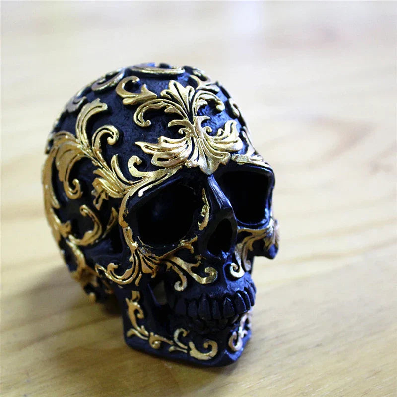 Gold Skeleton Skull Statue