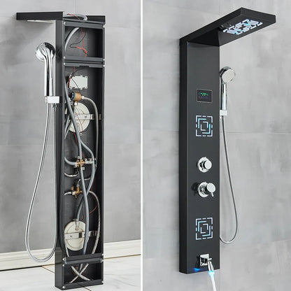 DecorBites™ LCD Black LED Rainfall Shower Panel with 5 Massage Jets Wall Mount