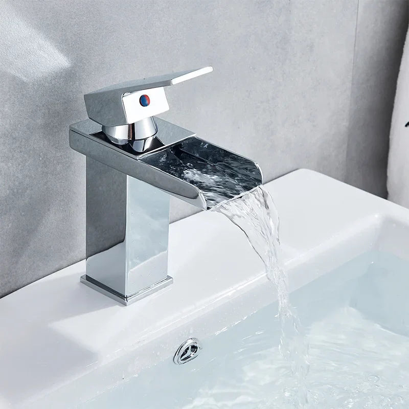 DecorBites™ Black Brass Bathroom Waterfall Sink Faucet Hot&Cold Mixer Vanity Tap Deck Mounted