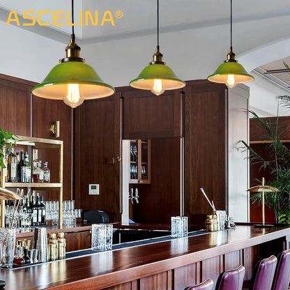 DecorBites™ Green Glass Pendant Light: Nostalgic Industrial LED Edison Hanging Lamp for Restaurant & Coffee Shop