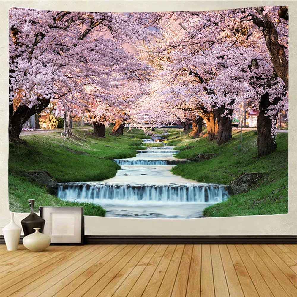 DecorBites™ Forest Waterfall Art Tapestry: Boho Hippie Decor Yoga Mat Sofa Blanket