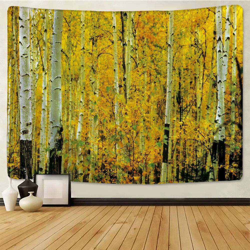 DecorBites™ Birch Forest Starry Sky Wall Tapestry: Psychedelic Hippie Mandala Landscape Art