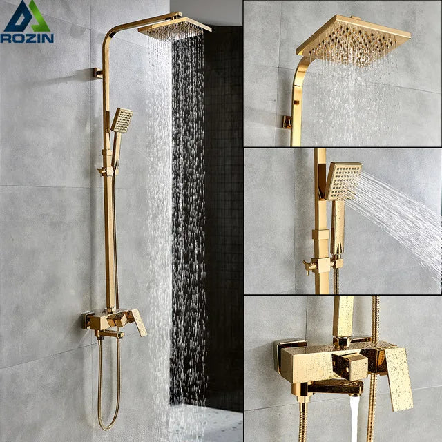 Gold Rainfall Shower Set 8-Inch Wall-Mounted Head