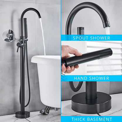 DecorBites™ Black Dual Handle Freestanding Bathtub Faucet Set Floor Standing Bath Mixer Tap