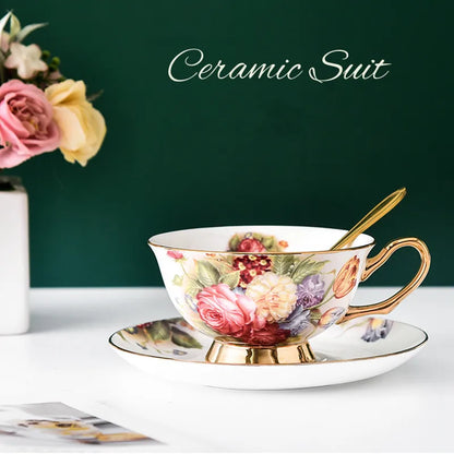 DecorBites™ Bone China Tea Cup Set with Saucer Spoon - Elegant Black Tea Party Coffeeware