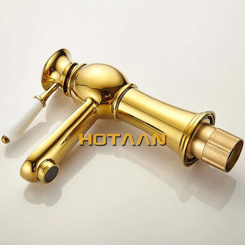 Gold Brass Deck-Mounted Basin Faucet Design