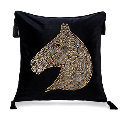 DecorBites™ Gold Rhinestone Square Pillow Case with Tassels Luxury Accent Decorative Cover