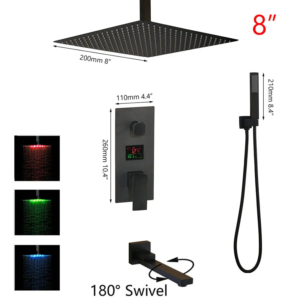 DecorBites™ Black Digital Shower Faucet, Matte Black Finish, Thermostatic Temperature Display
