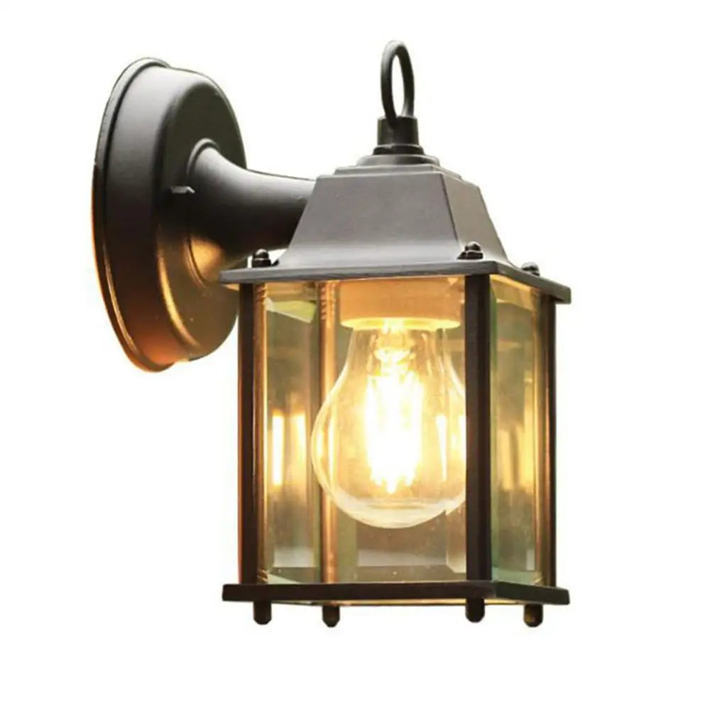 DecorBites™ Black Finish Wall Lantern with Frosted Glass Shade for Outdoor Use