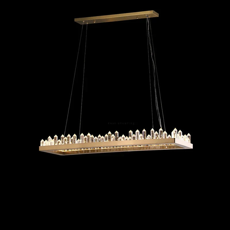 Gold Crystal Dining Chandelier Rectangle 100cm