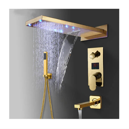 DecorBites™ Golden 3-ways Shower Faucet Wall Mounted Mixer with Plastic Handshower