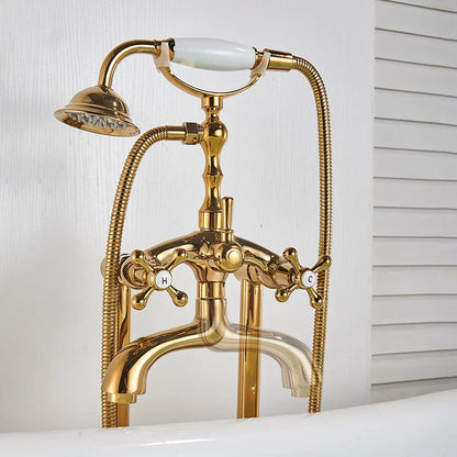 DecorBites™ Dual Handle Clawfoot Bathtub Shower Faucet, Golden Polished Free Standing Mixer