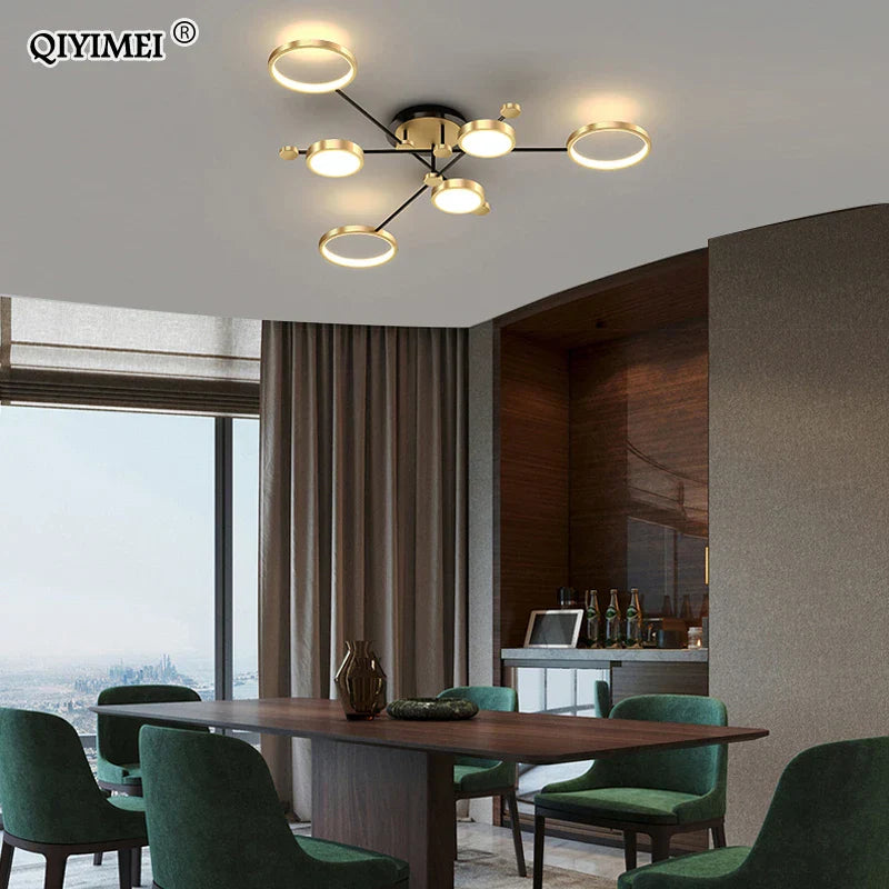 Gold Frame 6-Head Dimmable LED Chandelier