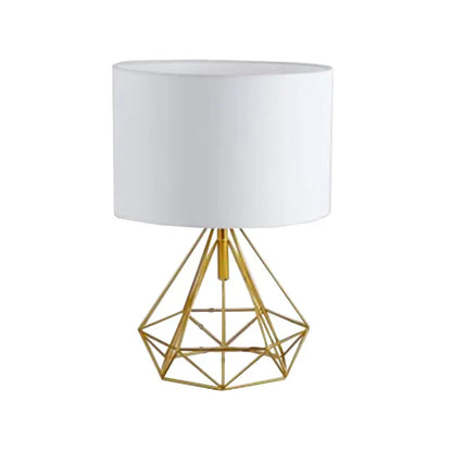 DecorBites™ Geometric Gold Desk Lamp with Hollow Diamond Design and Cloth Shade